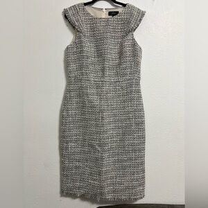 J. Crew Metallic Sparkle Silver Gold Gray Tweed Fringe trim Dress Size 12T